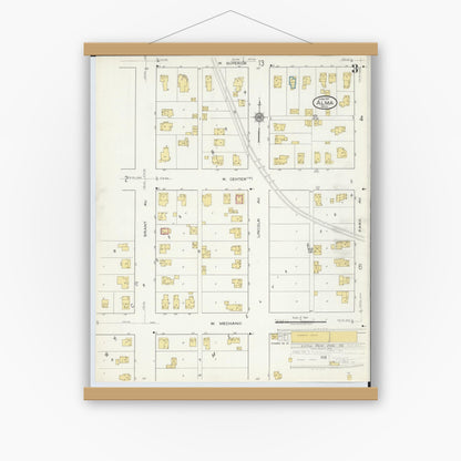 Old map wall art mockup — magnetic wood frame on white wall — Sanborn Fire Insurance Map from Alma, Gratiot County, Michigan (1917), Sheet #0003