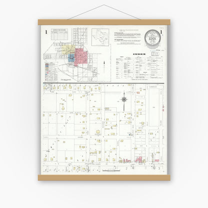 Old map wall art mockup — magnetic wood frame on white wall — Sanborn Fire Insurance Map from Eden, Concho County, Texas (1940), Sheet #0001