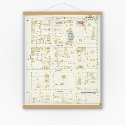 Old map wall art mockup — magnetic wood frame on white wall — Sanborn Fire Insurance Map from Iron Mountain, Dickinson County, Michigan (1897), Sheet #0004