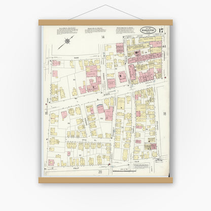 Old map wall art mockup — magnetic wood frame on white wall — Sanborn Fire Insurance Map from Newburyport, Essex County, Massachusetts (1914), Sheet #0017