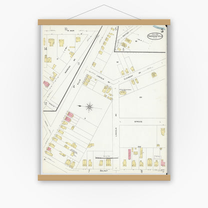 Old map wall art mockup — magnetic wood frame on white wall — Sanborn Fire Insurance Map from Haddonfield, Camden County, New Jersey (1908), Sheet #0005
