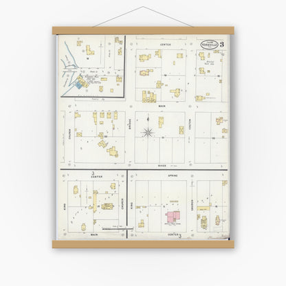 Old map wall art mockup — magnetic wood frame on white wall — Sanborn Fire Insurance Map from Yorkville, Kendall County, Illinois (1898), Sheet #0003