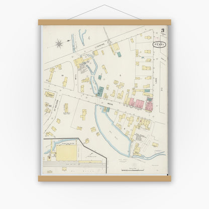 Old map wall art mockup — magnetic wood frame on white wall — Sanborn Fire Insurance Map from Perry, Wyoming County, New York (1894), Sheet #0003