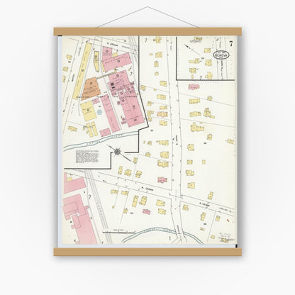 Old map wall art mockup — magnetic wood frame on white wall — Sanborn Fire Insurance Map from Geneva, Ashtabula County, Ohio (1911), Sheet #0007