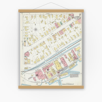 Old map wall art mockup — magnetic wood frame on white wall — Sanborn Fire Insurance Map from Menasha, Winnebago County, Wisconsin (1895), Sheet #0007