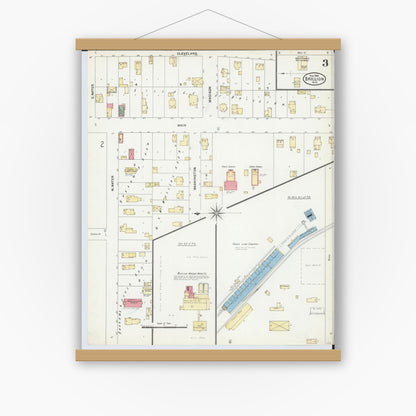 Old map wall art mockup — magnetic wood frame on white wall — Sanborn Fire Insurance Map from Brillion, Calumet County, Wisconsin (1906), Sheet #0003