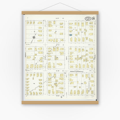 Old map wall art mockup — magnetic wood frame on white wall — Sanborn Fire Insurance Map from Flint, Genesee County, Michigan (1909), Sheet #0021