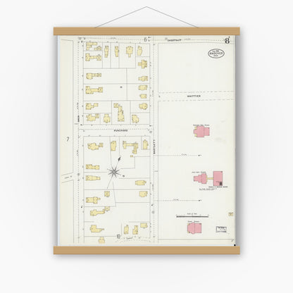 Old map wall art mockup — magnetic wood frame on white wall — Sanborn Fire Insurance Map from Andover, Essex County, Massachusetts (1906), Sheet #0008
