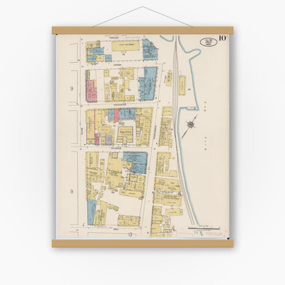Old map wall art mockup — magnetic wood frame on white wall — Sanborn Fire Insurance Map from Hilo, Hawaii County, Hawaii (1921), Sheet #0010