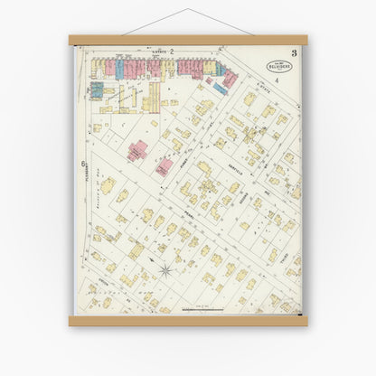 Old map wall art mockup — magnetic wood frame on white wall — Sanborn Fire Insurance Map from Belvidere, Boone County, Illinois (1897), Sheet #0003
