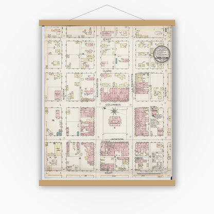 Old map wall art mockup — magnetic wood frame on white wall — Sanborn Fire Insurance Map from Charleston, Coles County, Illinois (1886) - Complete Map Set