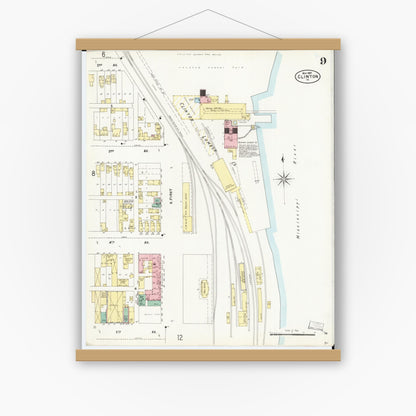 Old map wall art mockup — magnetic wood frame on white wall — Sanborn Fire Insurance Map from Clinton, Clinton County, Iowa (1897), Sheet #0009