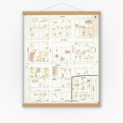 Old map wall art mockup — magnetic wood frame on white wall — Sanborn Fire Insurance Map from Waverly, Bremer County, Iowa (1897), Sheet #0005