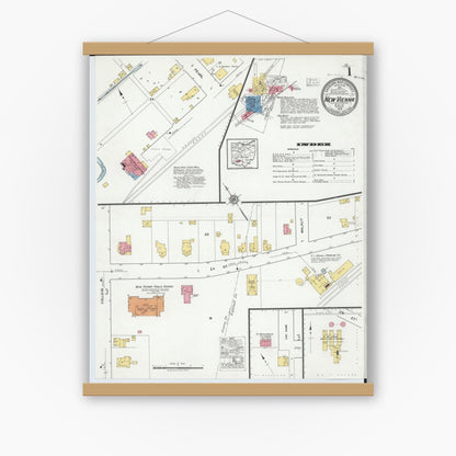 Old map wall art mockup — magnetic wood frame on white wall — Sanborn Fire Insurance Map from New Vienna, Clinton County, Ohio (1919) - Complete Map Set