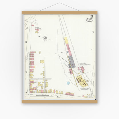 Old map wall art mockup — magnetic wood frame on white wall — Sanborn Fire Insurance Map from Columbia, Lancaster County, Pennsylvania (1909), Sheet #0021