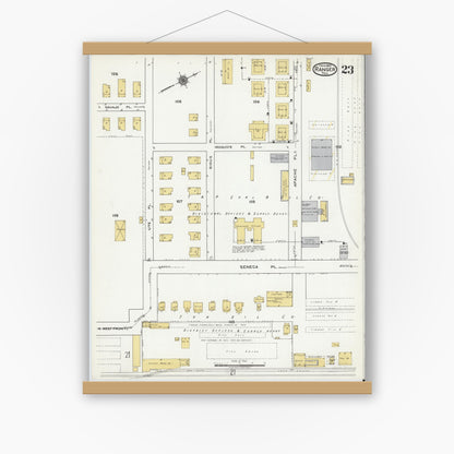 Old map wall art mockup — magnetic wood frame on white wall — Sanborn Fire Insurance Map from Ranger, Eastland County, Texas (1920), Sheet #0023