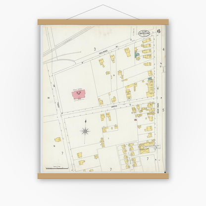 Old map wall art mockup — magnetic wood frame on white wall — Sanborn Fire Insurance Map from Babylon, Suffolk County, New York (1902), Sheet #0006