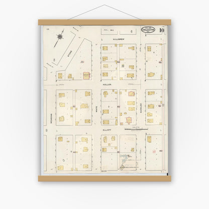 Old map wall art mockup — magnetic wood frame on white wall — Sanborn Fire Insurance Map from Chillicothe, Hardeman County, Texas (1941), Sheet #0010