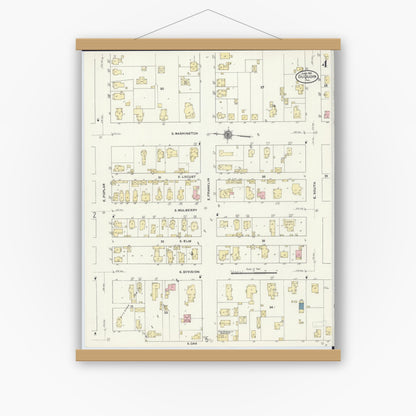 Old map wall art mockup — magnetic wood frame on white wall — Sanborn Fire Insurance Map from Du Quoin, Perry County, Illinois (1910), Sheet #0004