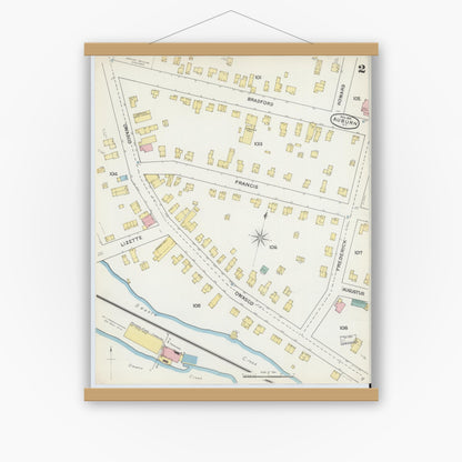 Old map wall art mockup — magnetic wood frame on white wall — Sanborn Fire Insurance Map from Auburn, Cayuga County, New York (1892) - Complete Map Set