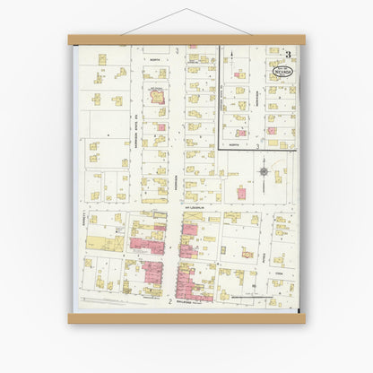 Old map wall art mockup — magnetic wood frame on white wall — Sanborn Fire Insurance Map from Nevada, Wyandot County, Ohio (1911), Sheet #0003