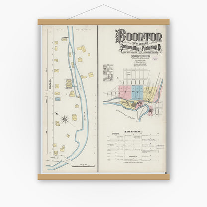 Old map wall art mockup — magnetic wood frame on white wall — Sanborn Fire Insurance Map from Boonton, Morris County, New Jersey (1886) - Complete Map Set