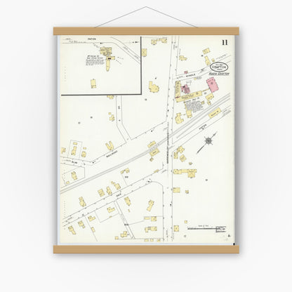 Old map wall art mockup — magnetic wood frame on white wall — Sanborn Fire Insurance Map from Grafton, Worcester County, Massachusetts (1910), Sheet #0011