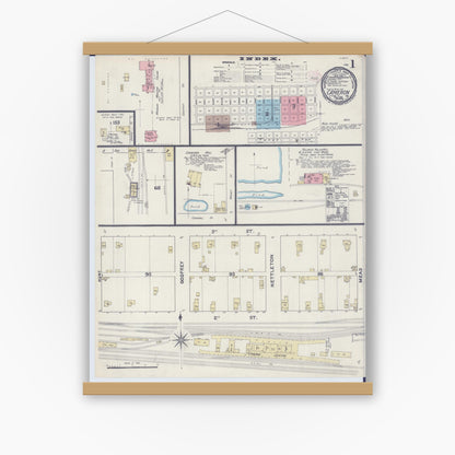 Old map wall art mockup — magnetic wood frame on white wall — Sanborn Fire Insurance Map from Cameron, Clinton County, Missouri (1891) - Complete Map Set
