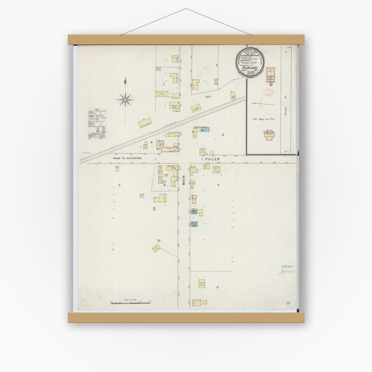 Old map wall art mockup — magnetic wood frame on white wall — Sanborn Fire Insurance Map from Rubicon, Dodge County, Wisconsin (1894), Sheet #0001