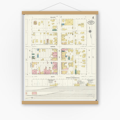 Old map wall art mockup — magnetic wood frame on white wall — Sanborn Fire Insurance Map from Tracy, Lyon County, Minnesota (1909), Sheet #0004
