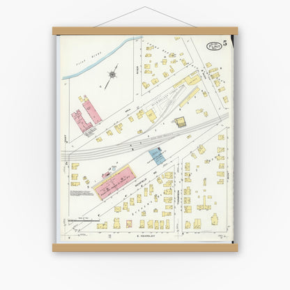 Old map wall art mockup — magnetic wood frame on white wall — Sanborn Fire Insurance Map from Flint, Genesee County, Michigan (1909), Sheet #0005
