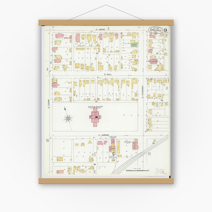 Old map wall art mockup — magnetic wood frame on white wall — Sanborn Fire Insurance Map from Circleville, Pickaway County, Ohio (1899), Sheet #0009