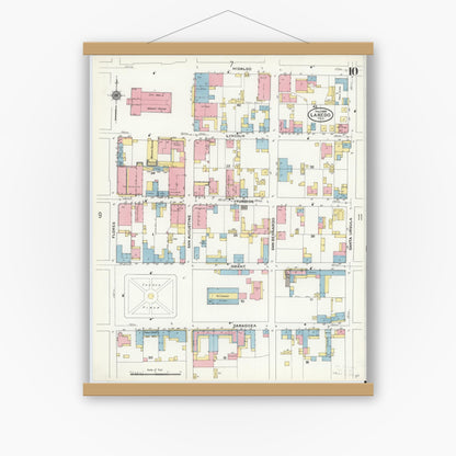 Old map wall art mockup — magnetic wood frame on white wall — Sanborn Fire Insurance Map from Laredo, Webb County, Texas (1909), Sheet #0010