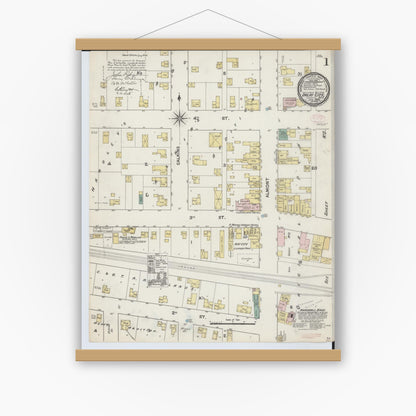Old map wall art mockup — magnetic wood frame on white wall — Sanborn Fire Insurance Map from Imlay City, Lapeer County, Michigan (1890) - Complete Map Set