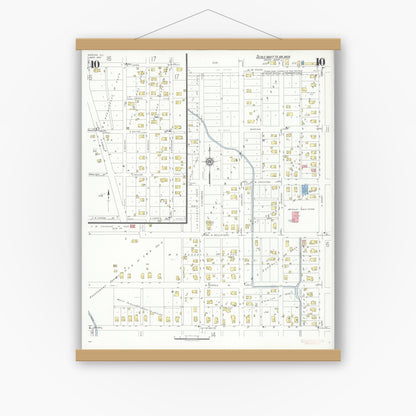 Old map wall art mockup — magnetic wood frame on white wall — Sanborn Fire Insurance Map from Marion, Williamson County, Illinois (1937), Sheet #0010