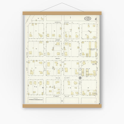 Old map wall art mockup — magnetic wood frame on white wall — Sanborn Fire Insurance Map from Cooper, Delta County, Texas (1914), Sheet #0004