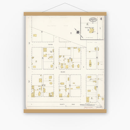 Old map wall art mockup — magnetic wood frame on white wall — Sanborn Fire Insurance Map from Gonzales, Monterey County, California (1910), Sheet #0004