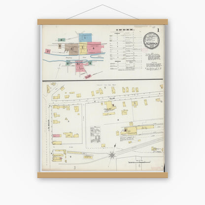 Old map wall art mockup — magnetic wood frame on white wall — Sanborn Fire Insurance Map from Salamanca, Cattaraugus County, New York (1893) - Complete Map Set