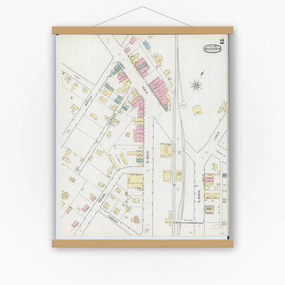 Old map wall art mockup — magnetic wood frame on white wall — Sanborn Fire Insurance Map from Warren, Jo Daviess County, Illinois (1893), Sheet #0002