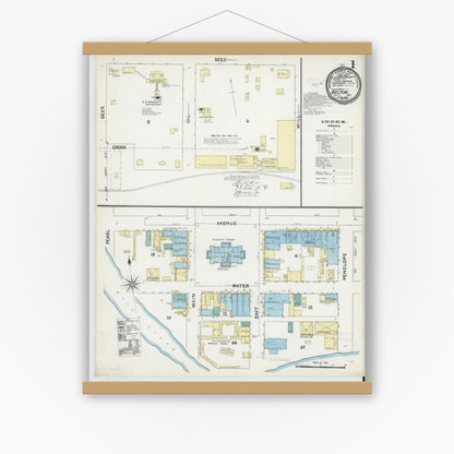 Old map wall art mockup — magnetic wood frame on white wall — Sanborn Fire Insurance Map from Belton, Bell County, Texas (1891), Sheet #0001
