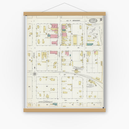 Old map wall art mockup — magnetic wood frame on white wall — Sanborn Fire Insurance Map from Delavan, Tazewell County, Illinois (1893), Sheet #0002