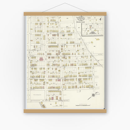 Old map wall art mockup — magnetic wood frame on white wall — Sanborn Fire Insurance Map from Juniata, Blair County, Pennsylvania (1915), Sheet #0004