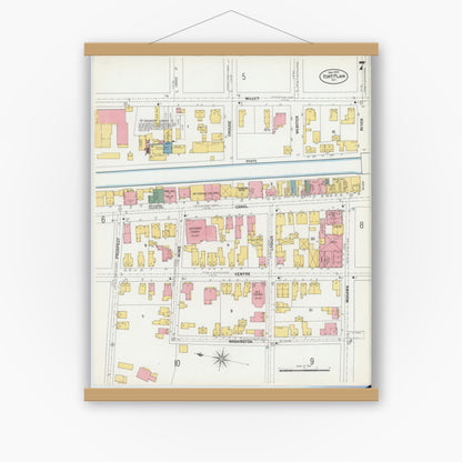 Old map wall art mockup — magnetic wood frame on white wall — Sanborn Fire Insurance Map from Fort Plain, Montgomery County, New York (1901), Sheet #0007