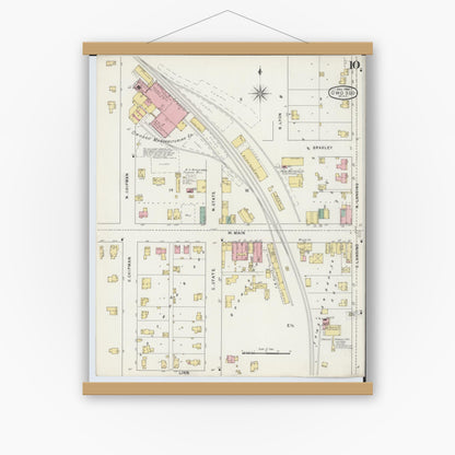 Old map wall art mockup — magnetic wood frame on white wall — Sanborn Fire Insurance Map from Owosso, Shiawassee County, Michigan (1894), Sheet #0010
