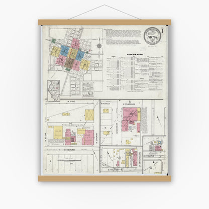 Old map wall art mockup — magnetic wood frame on white wall — Sanborn Fire Insurance Map from Paxton, Ford County, Illinois (1921) - Complete Map Set