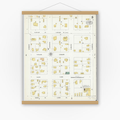 Old map wall art mockup — magnetic wood frame on white wall — Sanborn Fire Insurance Map from Terrell, Kaufman County, Texas (1902), Sheet #0003