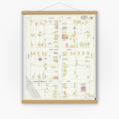 Old map wall art mockup — magnetic wood frame on white wall — Sanborn Fire Insurance Map from Galion, Crawford County, Ohio (1907), Sheet #0008