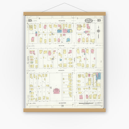 Old map wall art mockup — magnetic wood frame on white wall — Sanborn Fire Insurance Map from Fostoria, Seneca, Hancock, And Wood Counties, Ohio (1924), Sheet #0013