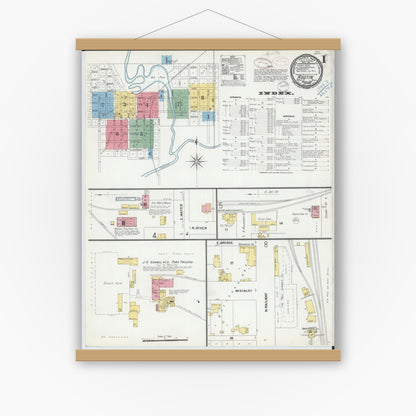 Old map wall art mockup — magnetic wood frame on white wall — Sanborn Fire Insurance Map from Austin, Mower County, Minnesota (1899), Sheet #0001
