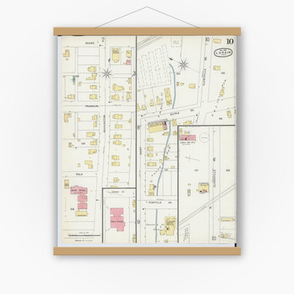 Old map wall art mockup — magnetic wood frame on white wall — Sanborn Fire Insurance Map from Lorain, Lorain County, Ohio (1896), Sheet #0010